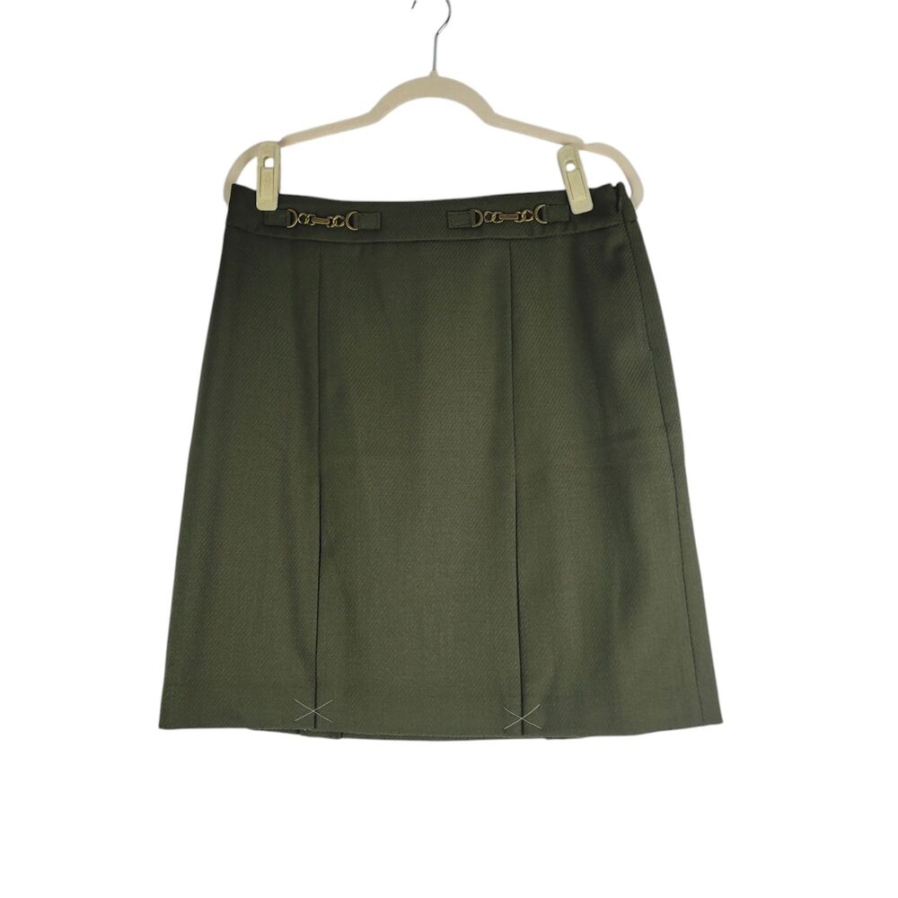 Talbots Petites 10p Womens Skirt Olive Green A-line Knee Length Embellished NWT